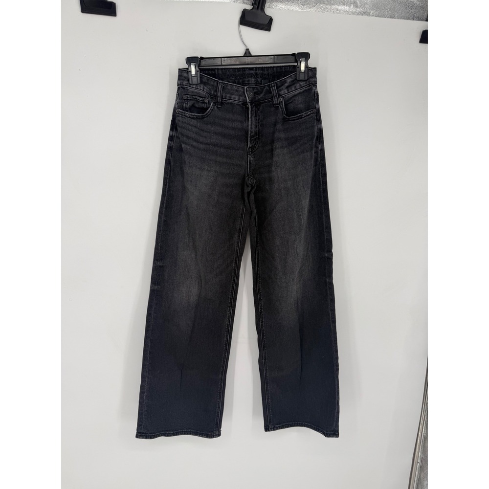 American Eagle Wide Leg Jeans Womens 4 Black Good Faded Relaxed Denim